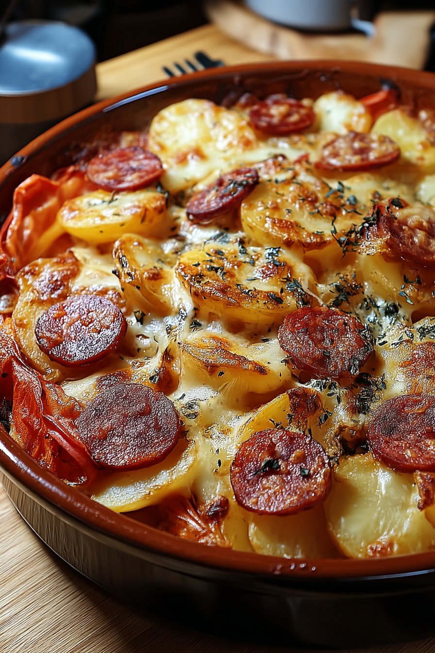 Gratin Rustique de Pommes de Terre au Chorizo et Béchamel de Tomate