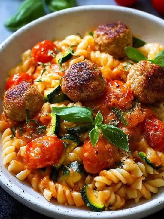 Risotto de Pâtes aux Courgettes, Tomates et Boulettes Croustillantes
