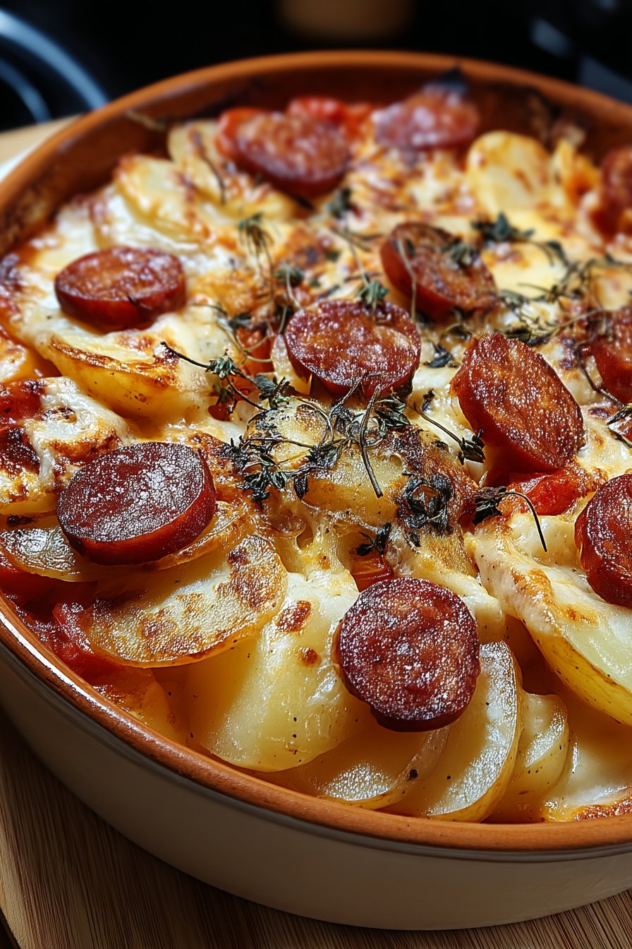 Gratin Rustique de Pommes de Terre au Chorizo et Béchamel de Tomate