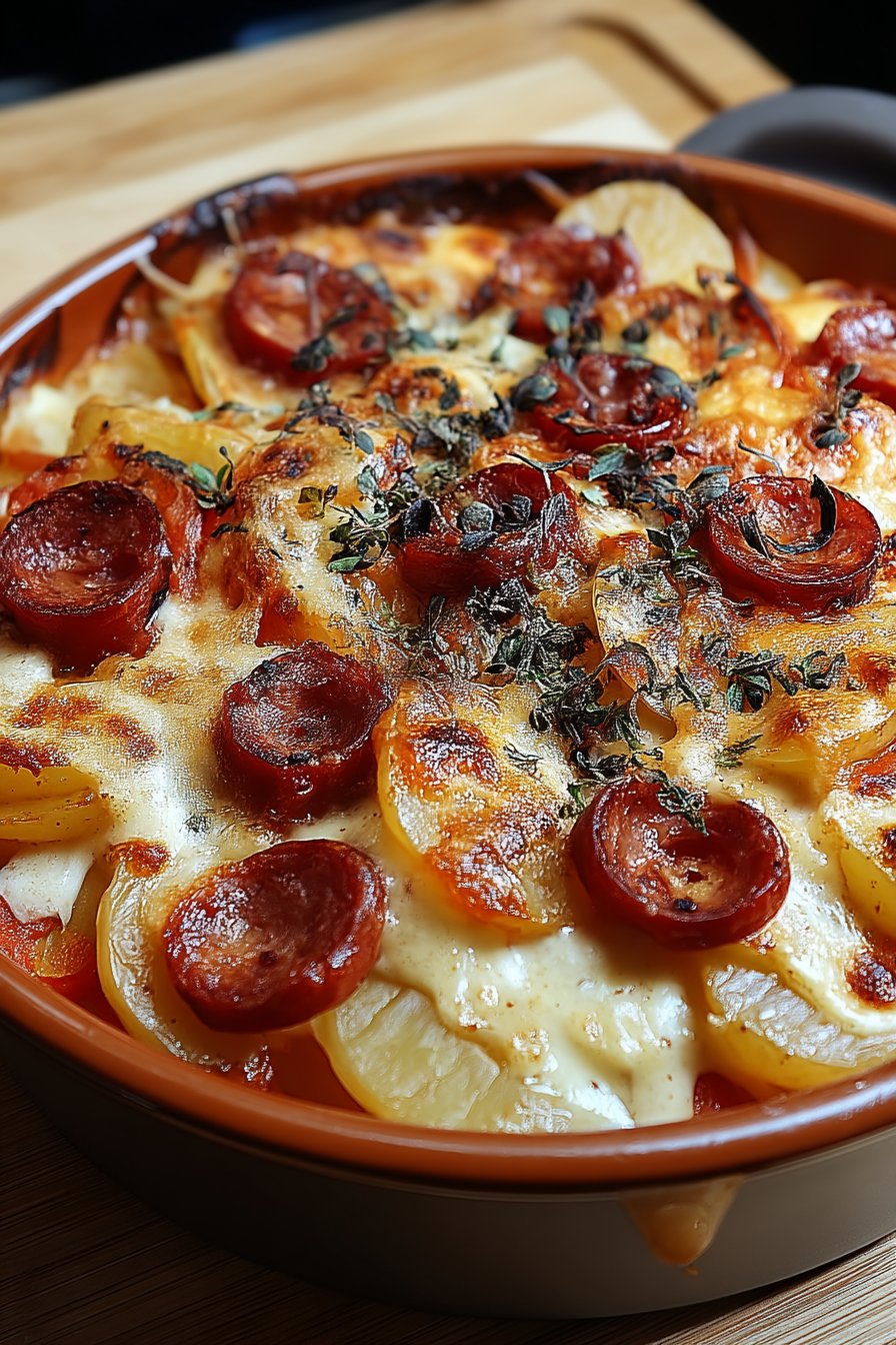 Gratin Rustique de Pommes de Terre au Chorizo et Béchamel de Tomate