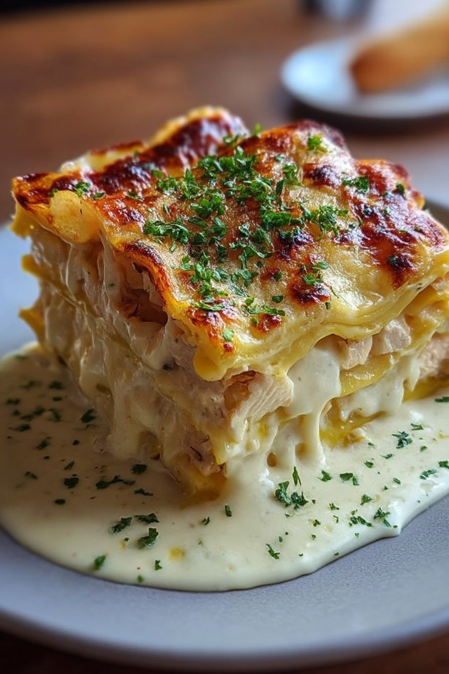 Lasagnes Fondantes au Poulet et Sauce Blanche Crémeuse
