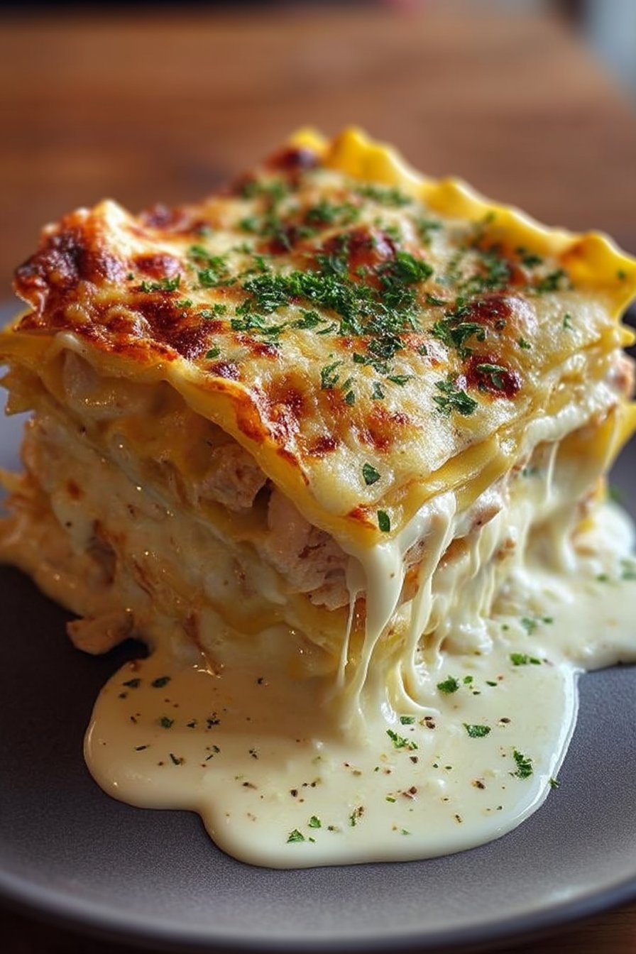 Lasagnes Fondantes au Poulet et Sauce Blanche Crémeuse