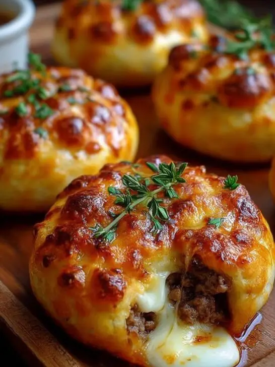 bombes de bœuf et de fromage en croûte d’or