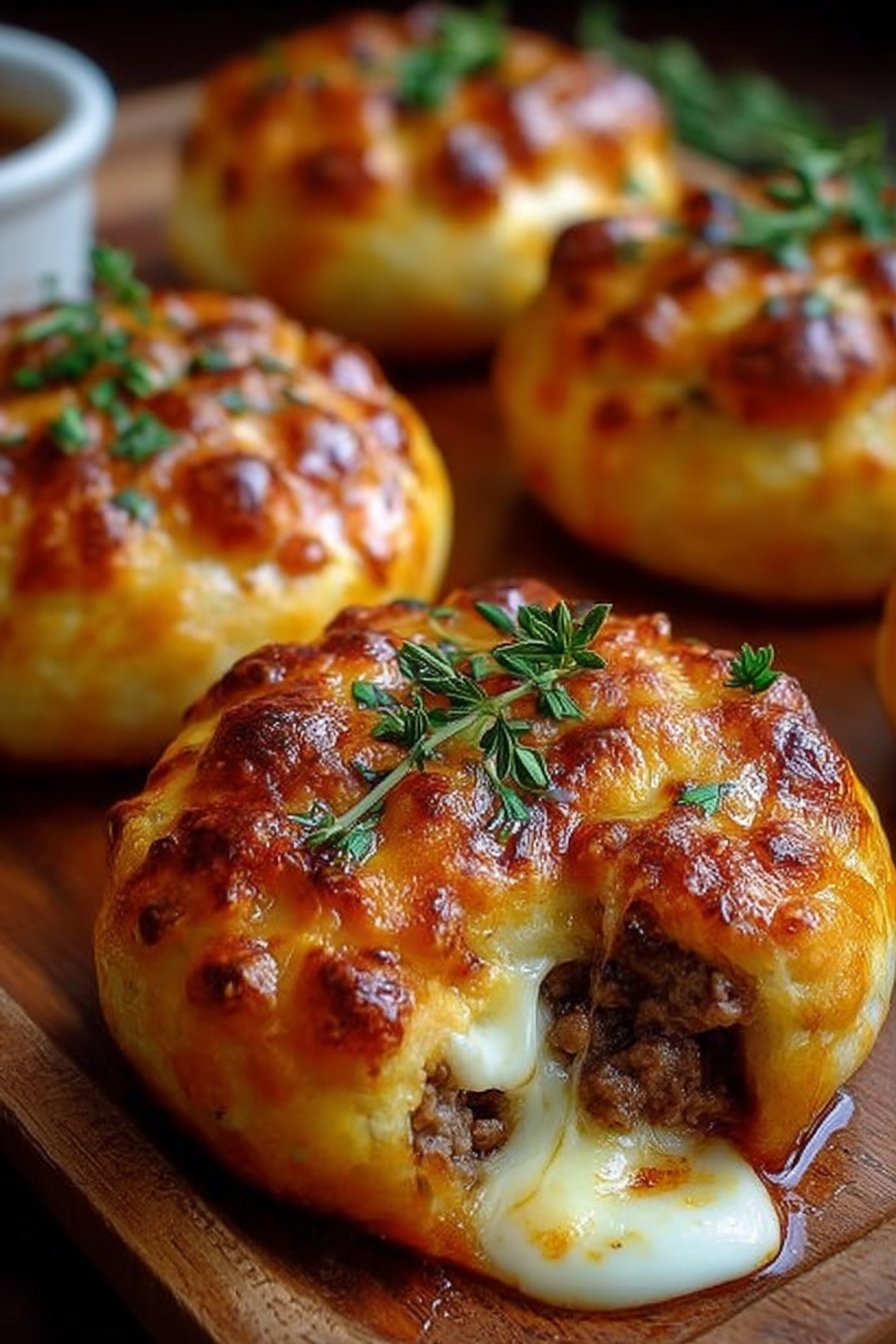 Bombes de bœuf et de fromage en croûte d'or
