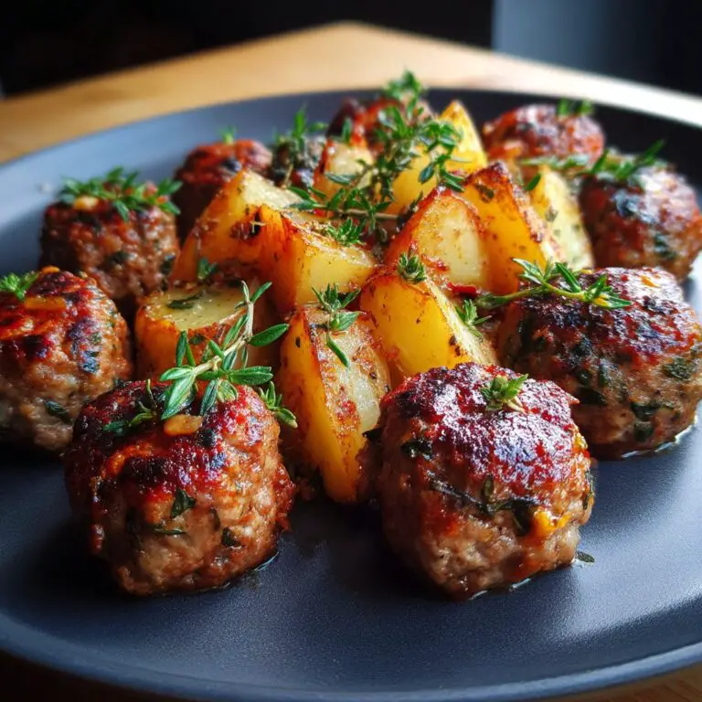 Boulettes de bœuf, pommes de terre au thym