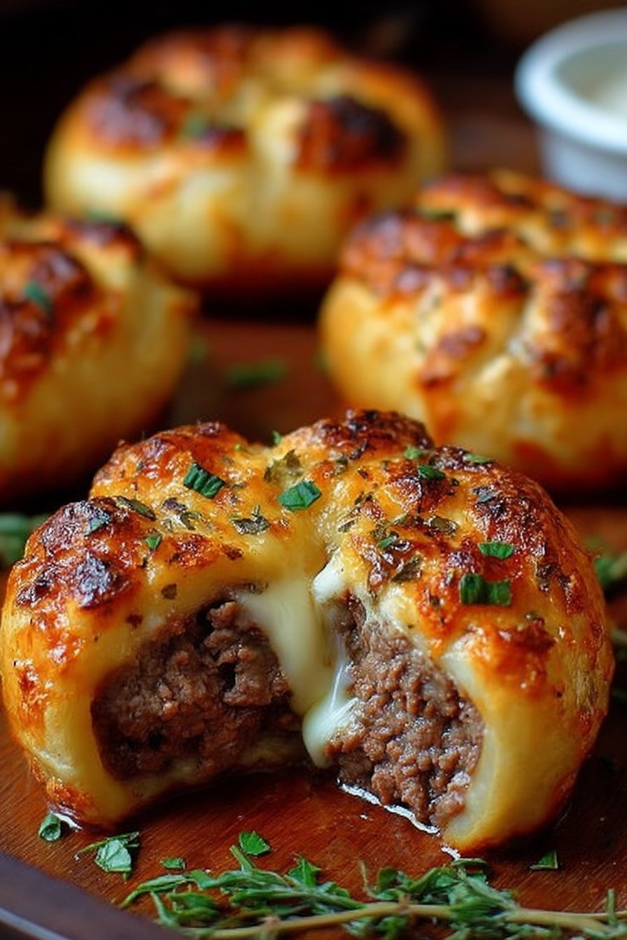 bombes de bœuf et de fromage en croûte d'or