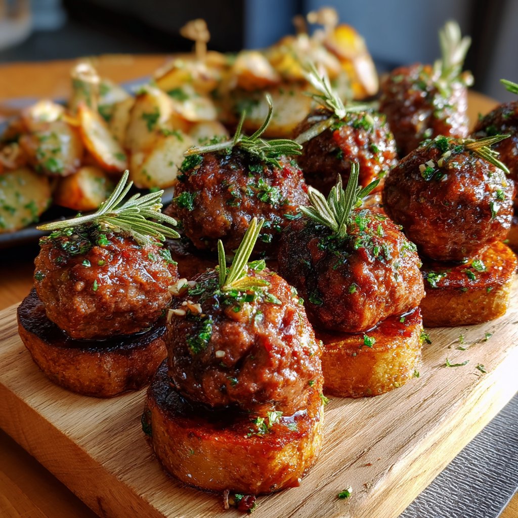 Boulettes de bœuf, pommes de terre au thym