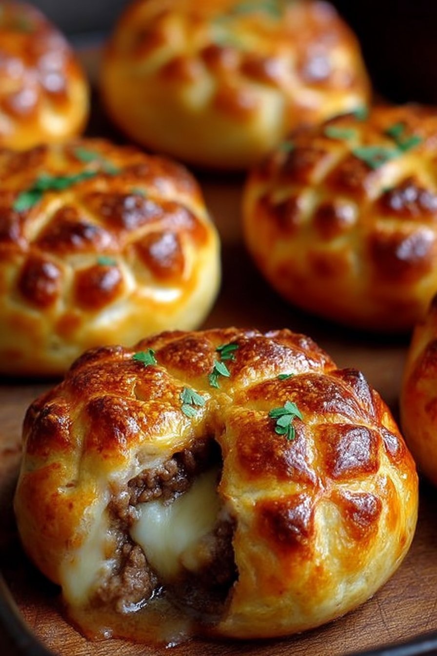 bombes de bœuf et de fromage en croûte d'or