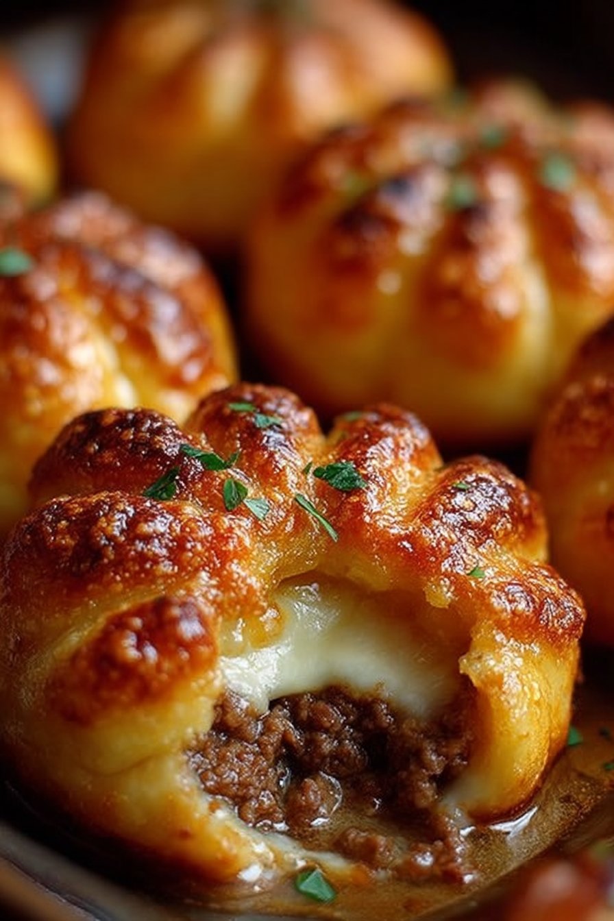 bombes de bœuf et de fromage en croûte d'or
