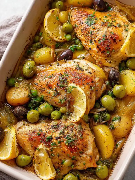 Poulet aux olives vertes au four
