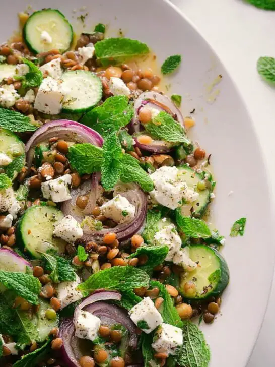 Salade de lentilles, menthe et feta
