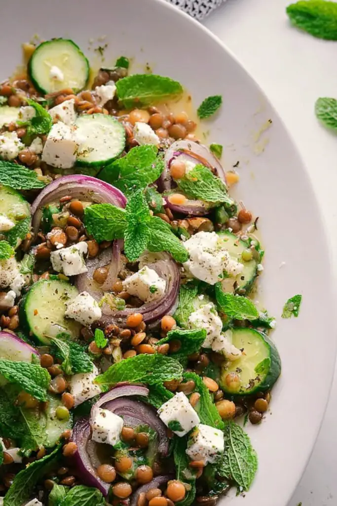 Salade de lentilles, menthe et feta