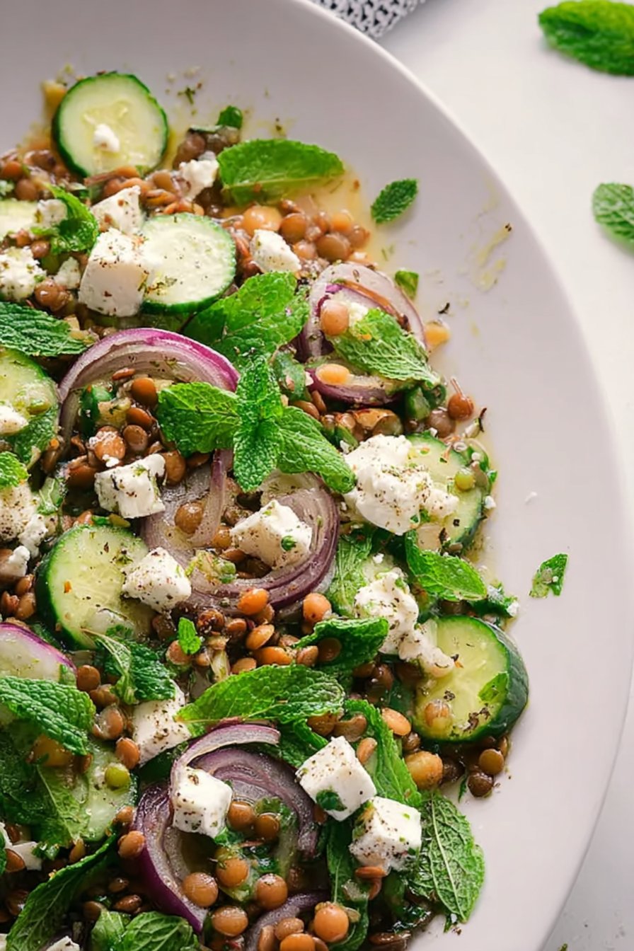 Salade de lentilles, menthe et feta