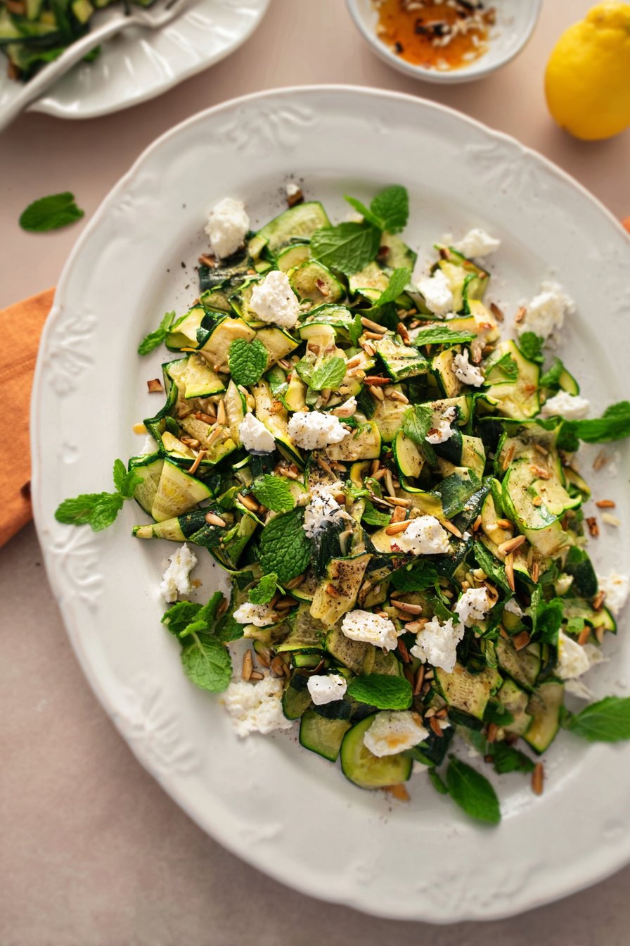 Salade de courgettes grillées, feta et menthe