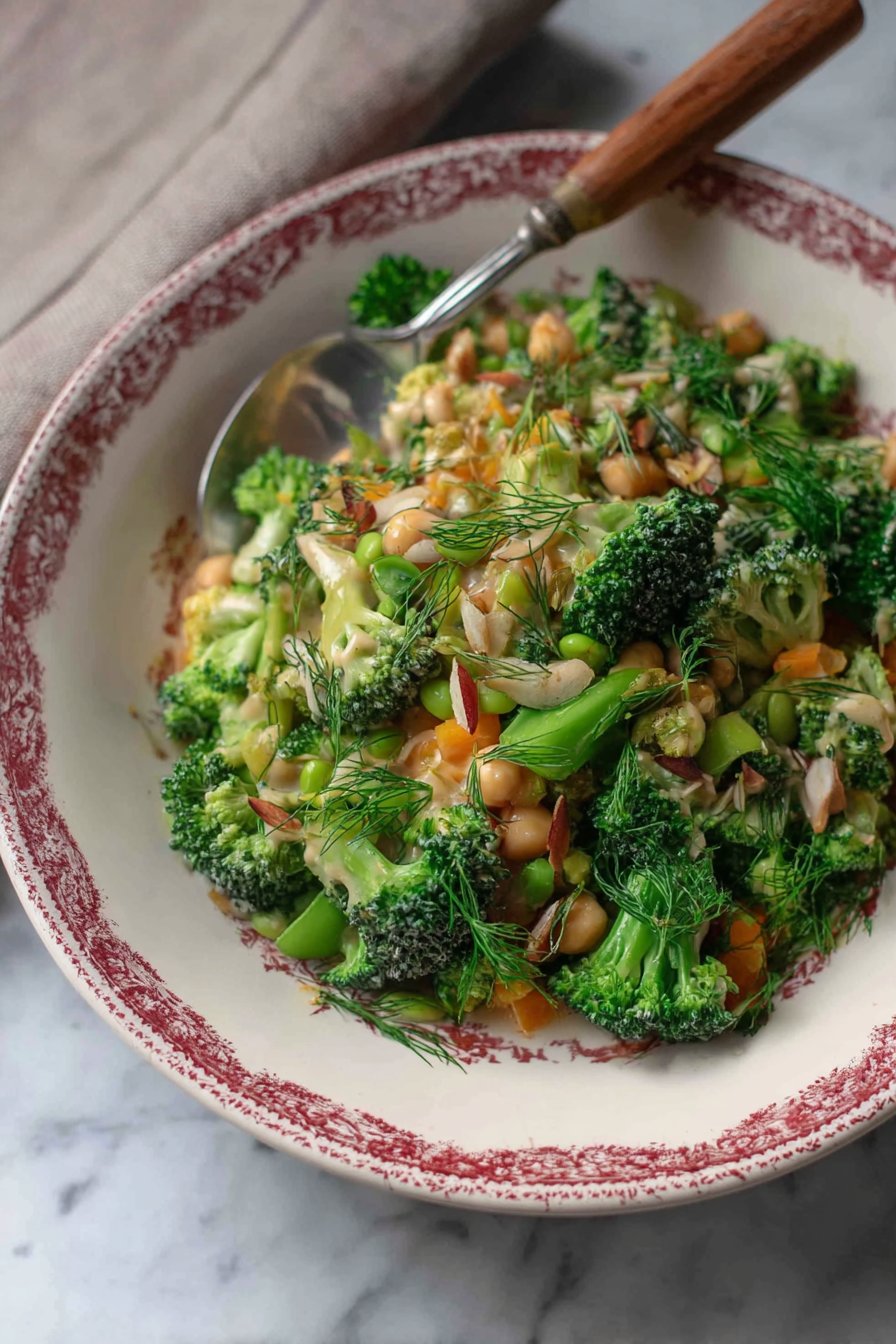 Salade de brocoli, pois chiches et vinaigrette au tahini