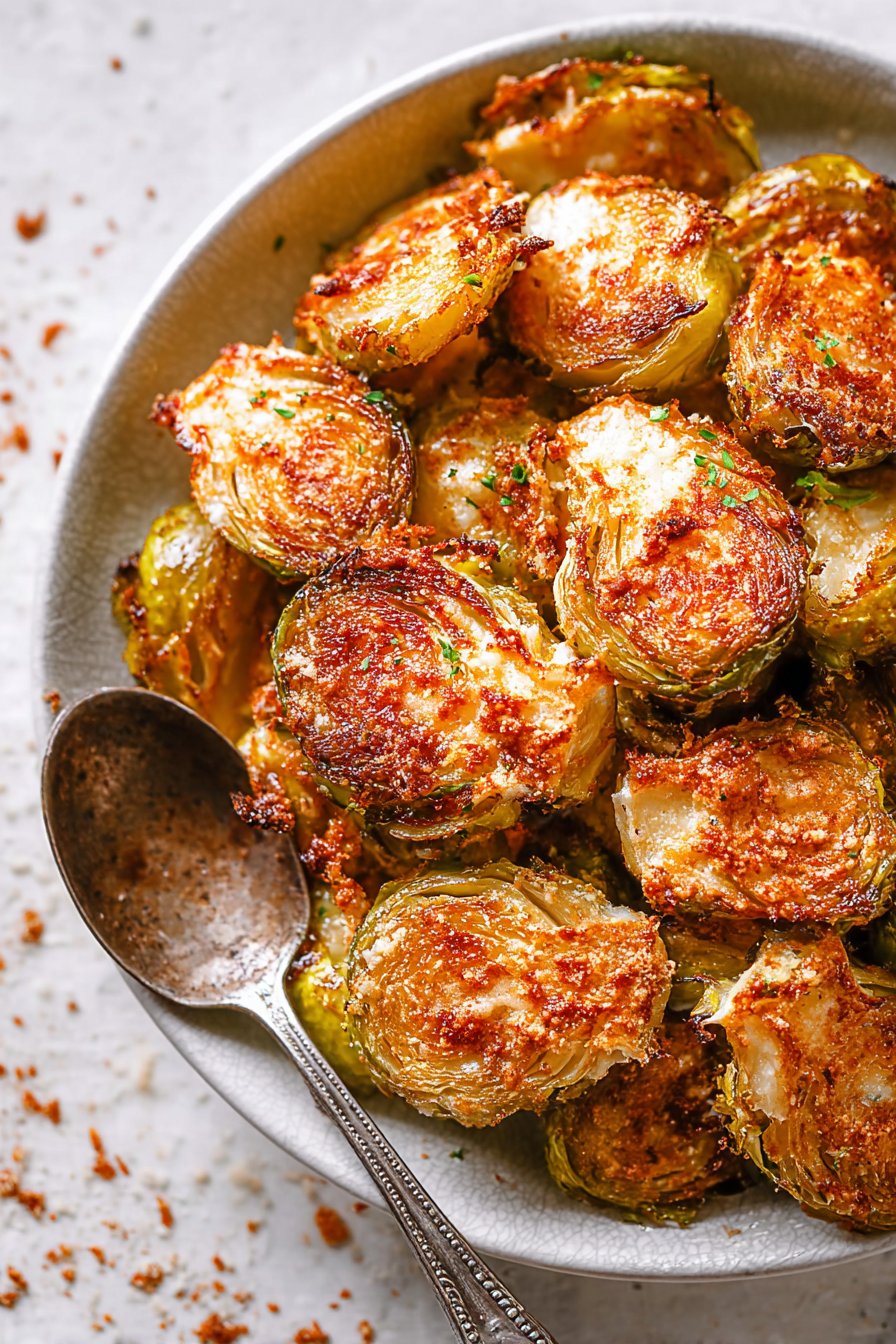 Choux de Bruxelles rôtis à l'ail et au parmesan.