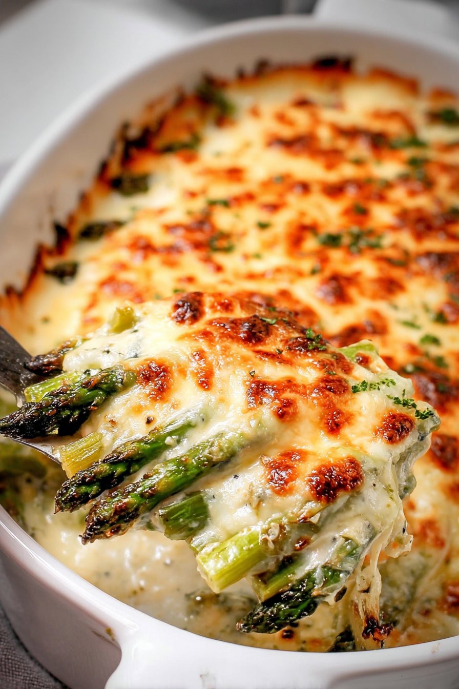 Gratin d’asperges au fromage.