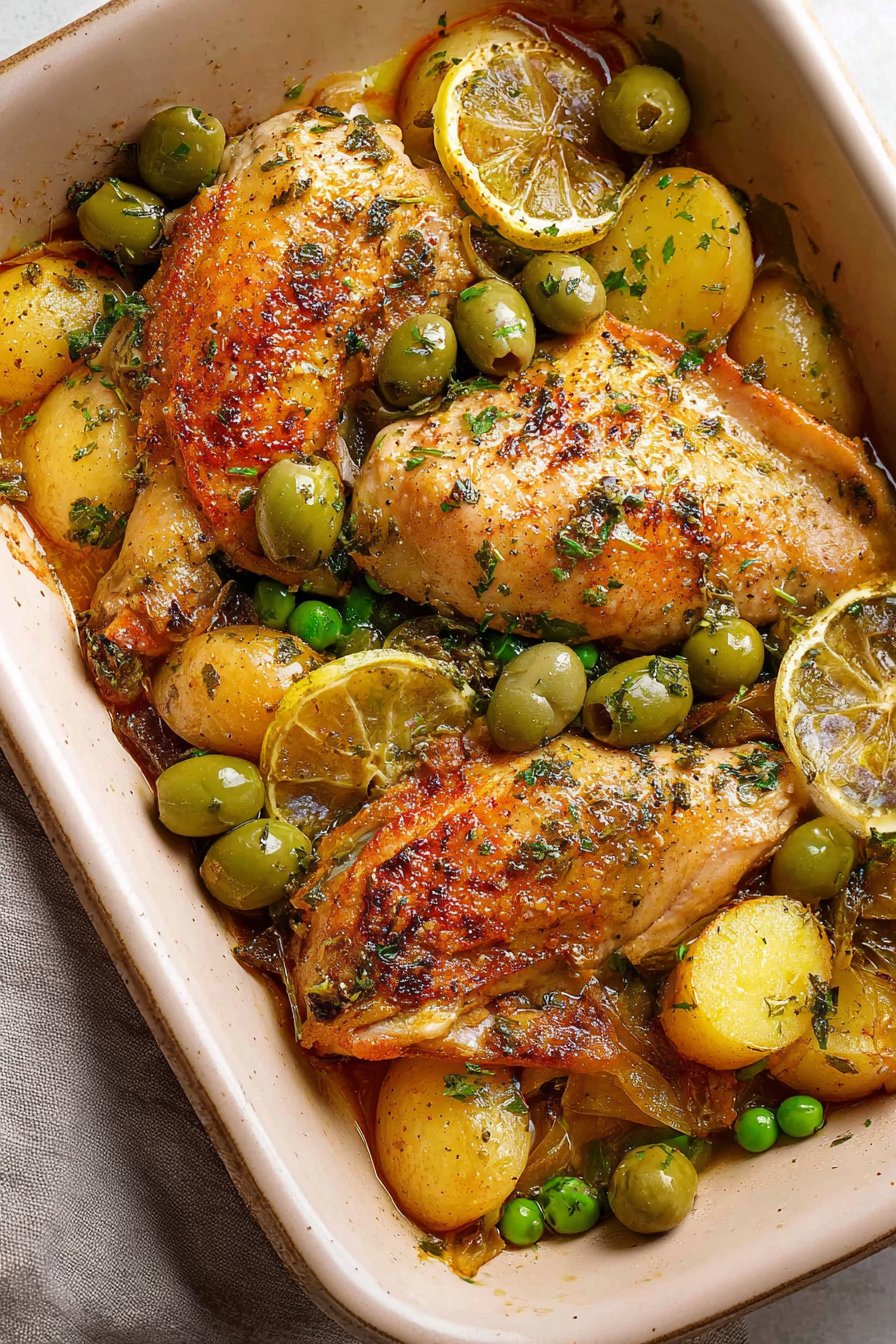Poulet aux olives vertes au four