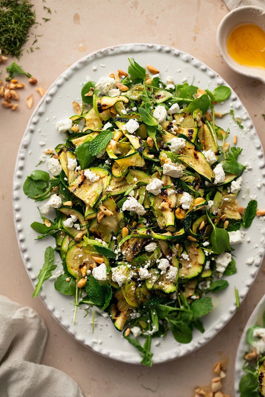Salade de courgettes grillées, feta et menthe