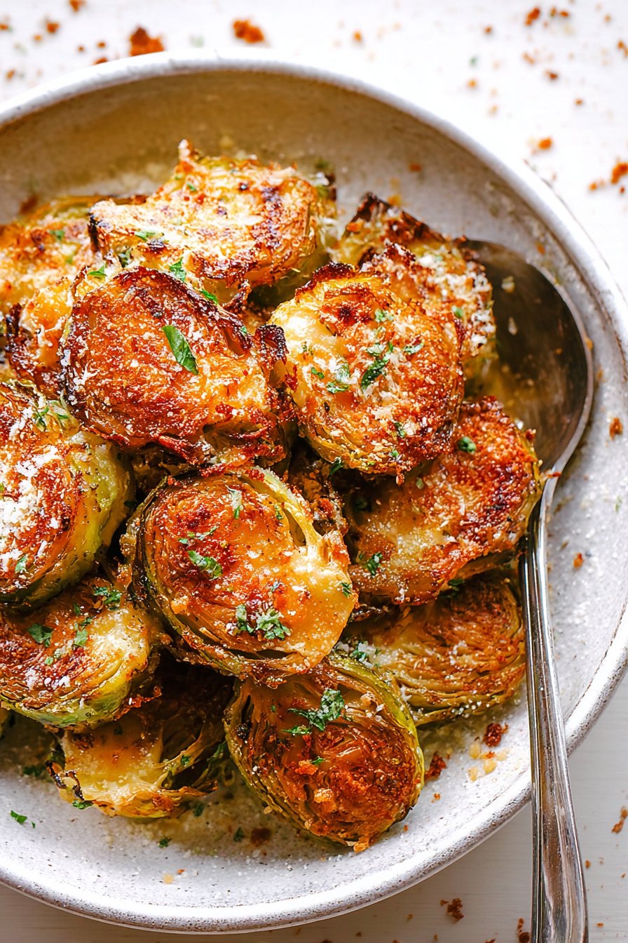 Choux de Bruxelles rôtis à l'ail et au parmesan.