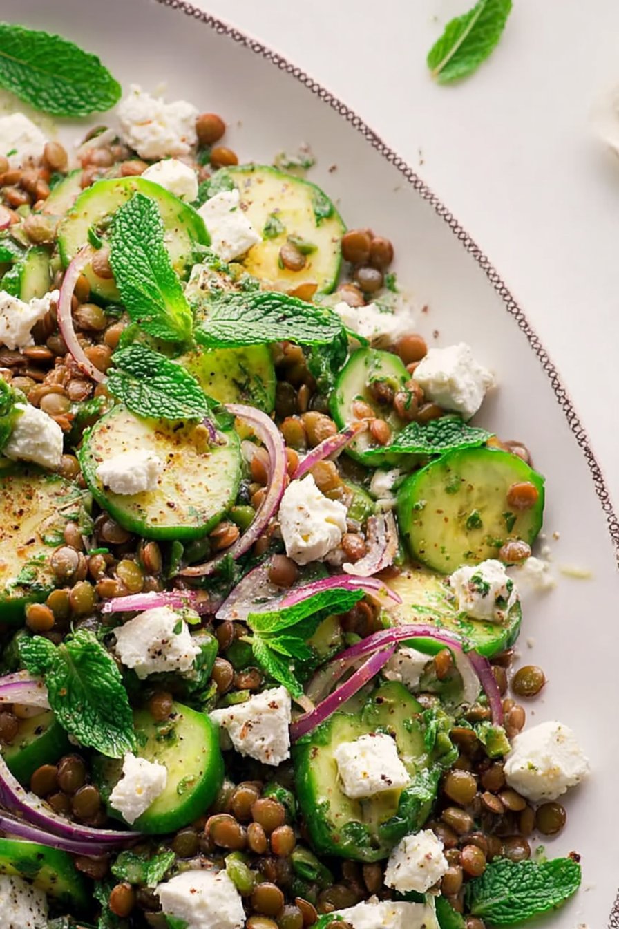 Salade de lentilles, menthe et feta