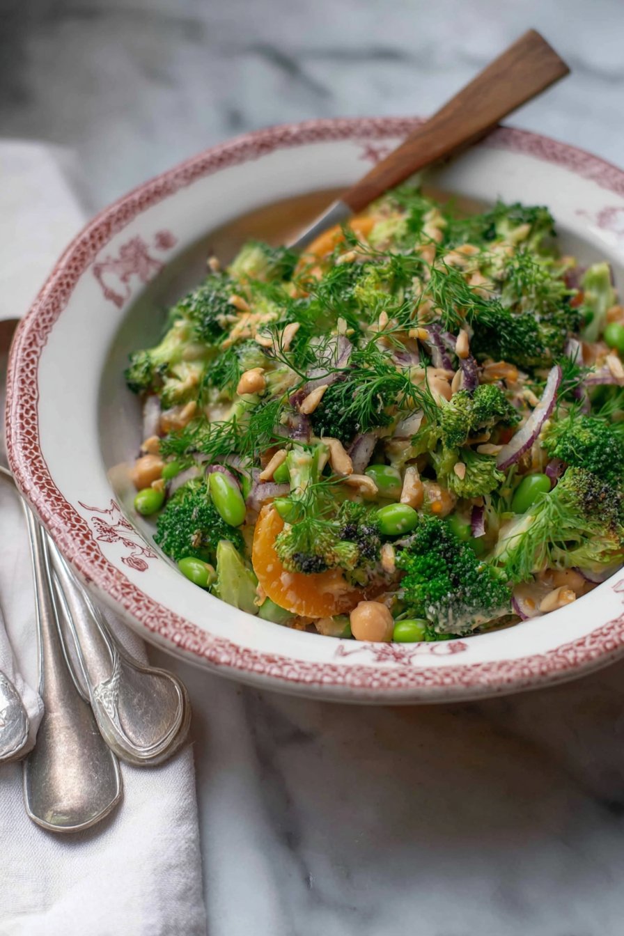 Salade de brocoli, pois chiches et vinaigrette au tahini