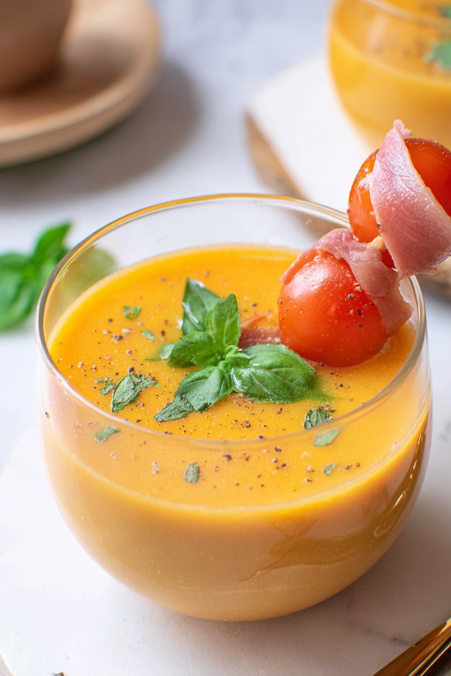 Soupe froide de melon, basilic et menthe