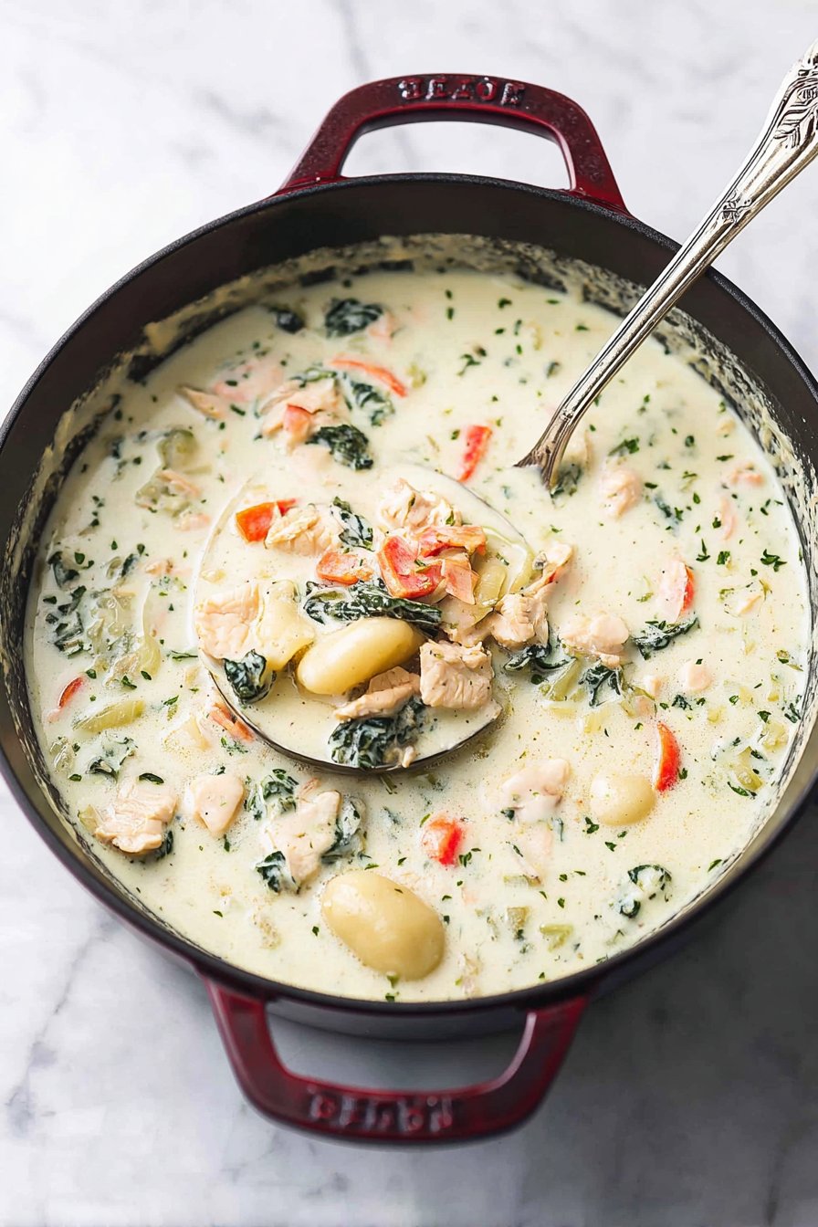 Soupe de gnocchis au poulet façon Olive Garden