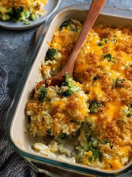 Gratin de riz, brocoli et poulet