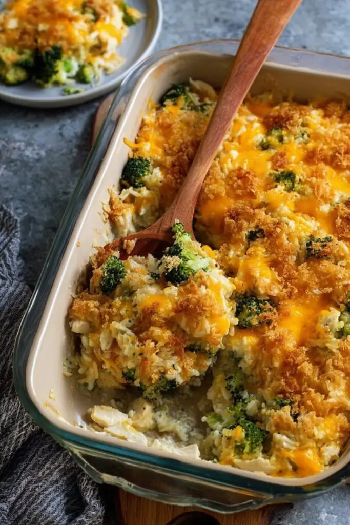 Gratin de riz, brocoli et poulet