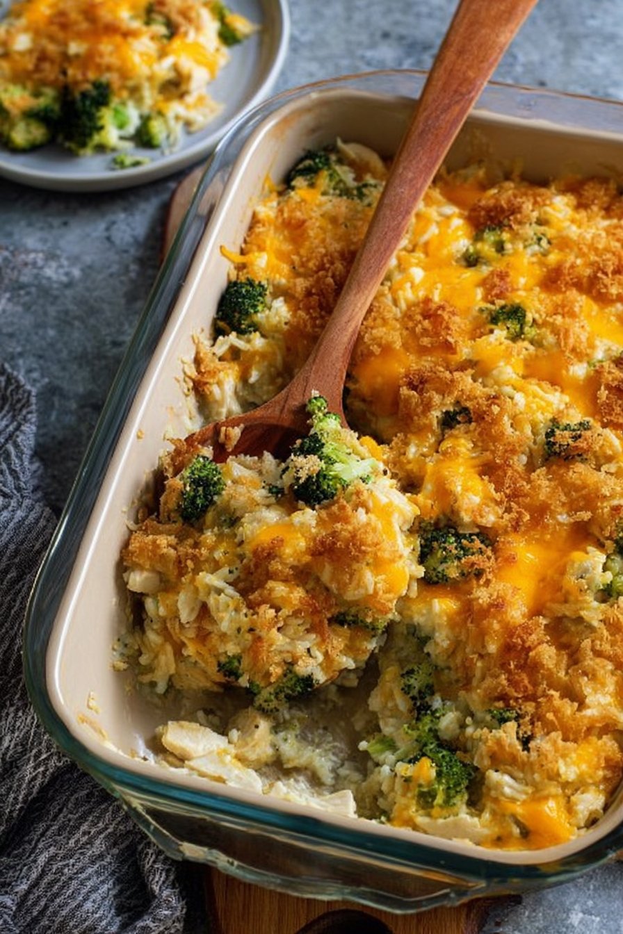 Gratin de riz, brocoli et poulet