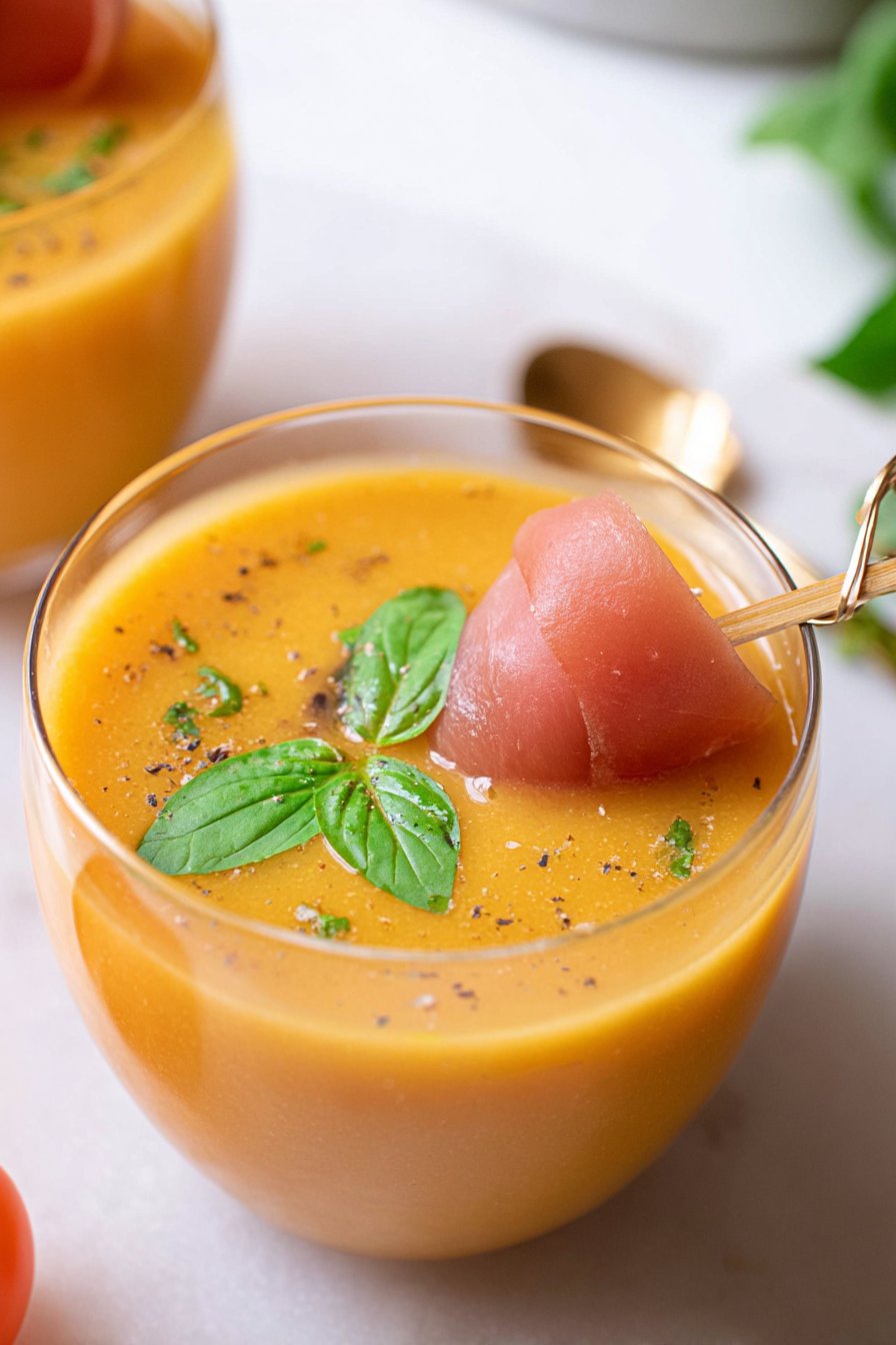 Soupe froide de melon, basilic et menthe