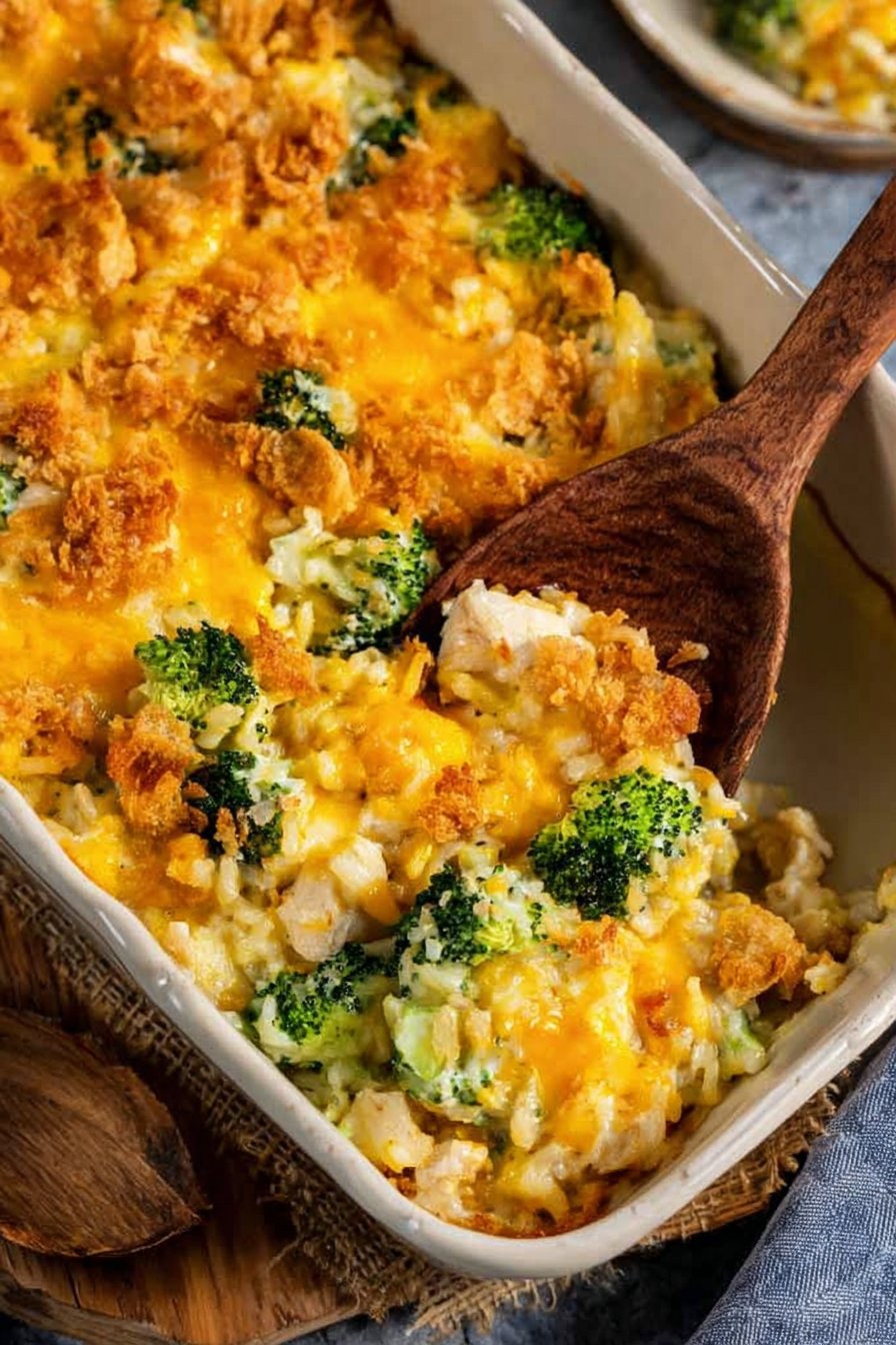 Gratin de riz, brocoli et poulet