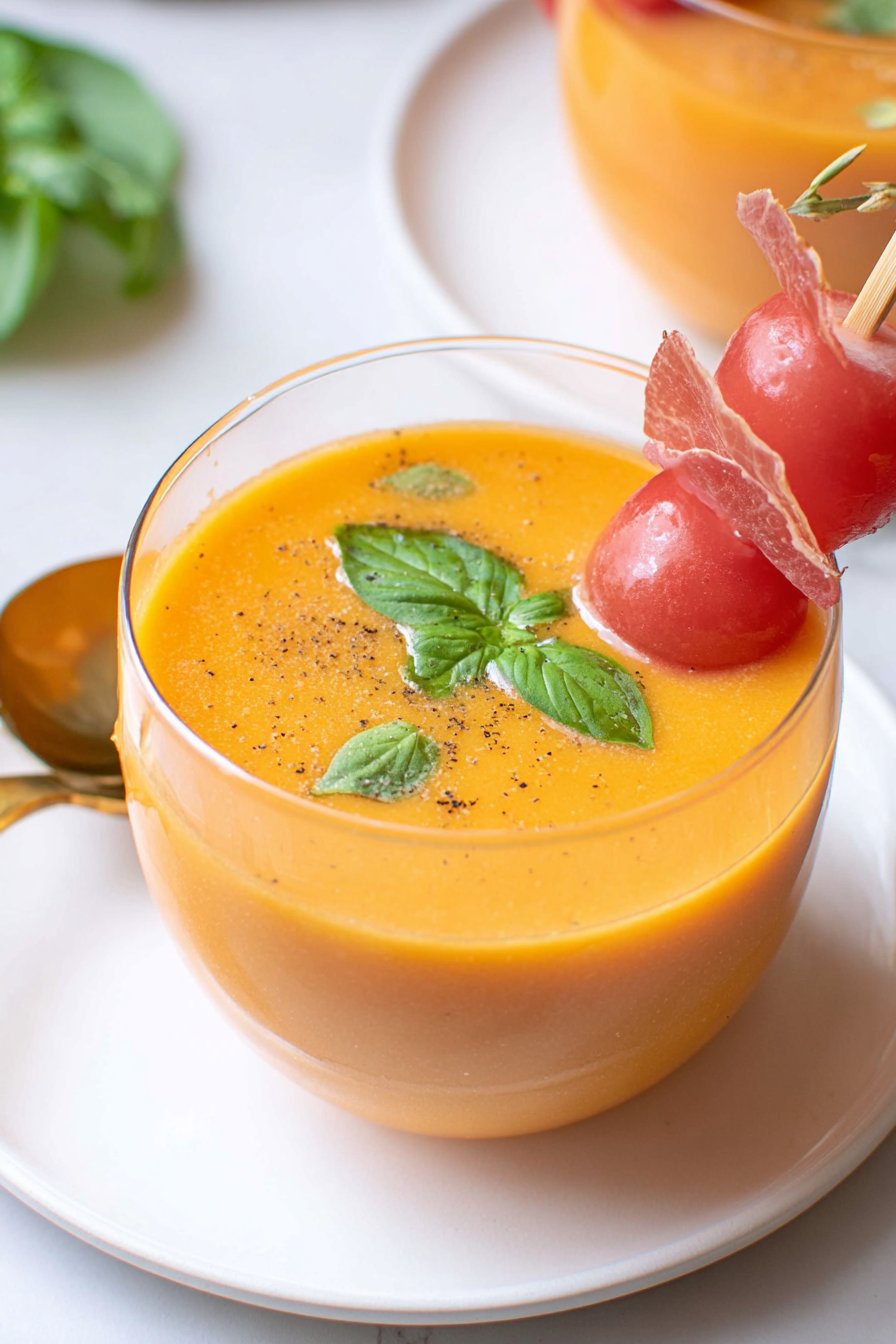 Soupe froide de melon, basilic et menthe