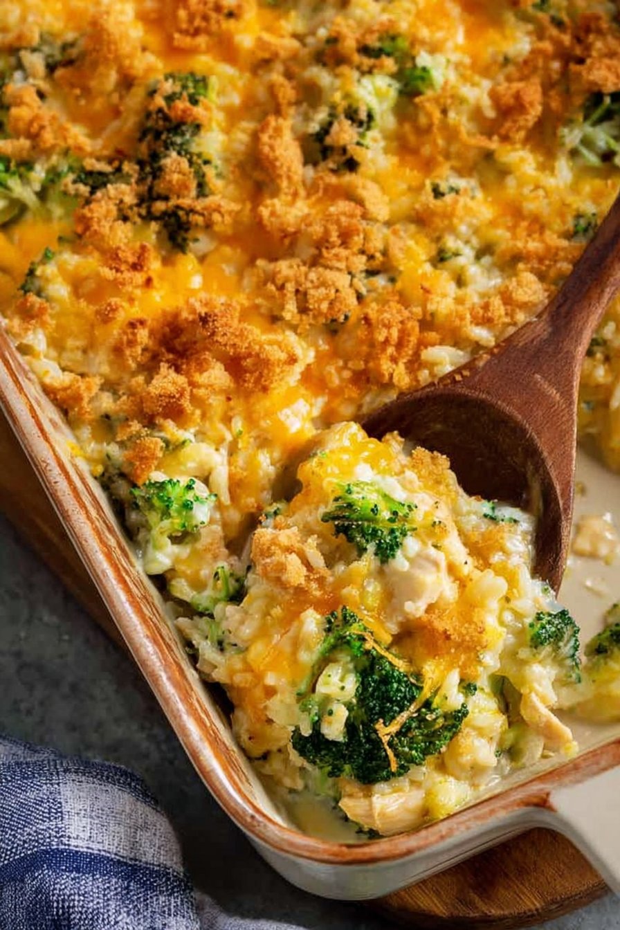 Gratin de riz, brocoli et poulet