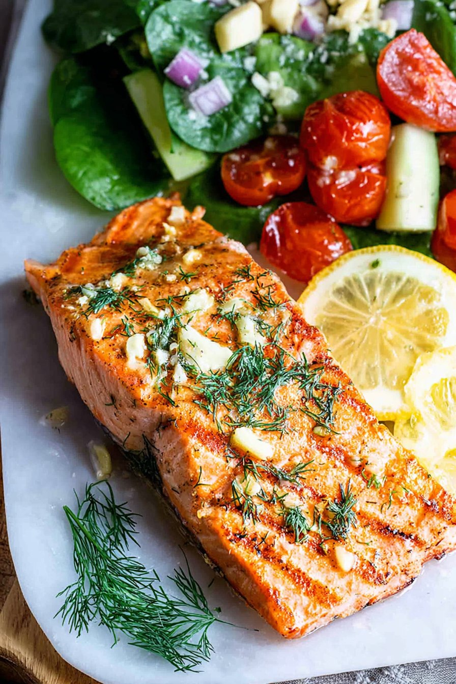 Saumon grillé juteux au beurre à l’ail
