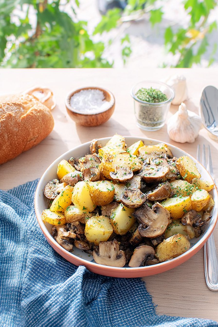 Poêlée aux deux pommes et champignons de Paris