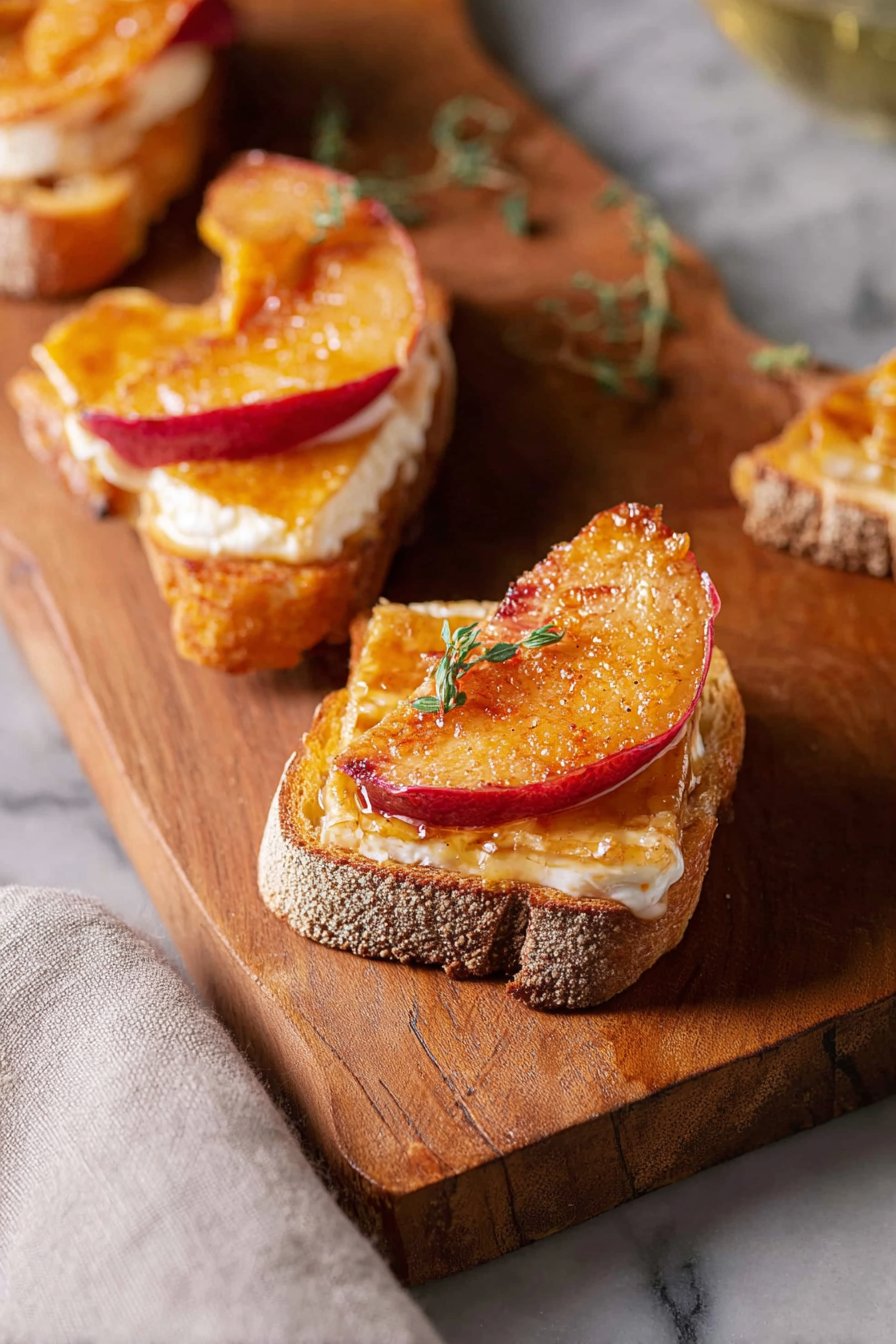 Toasts de brie brûlé aux pêches