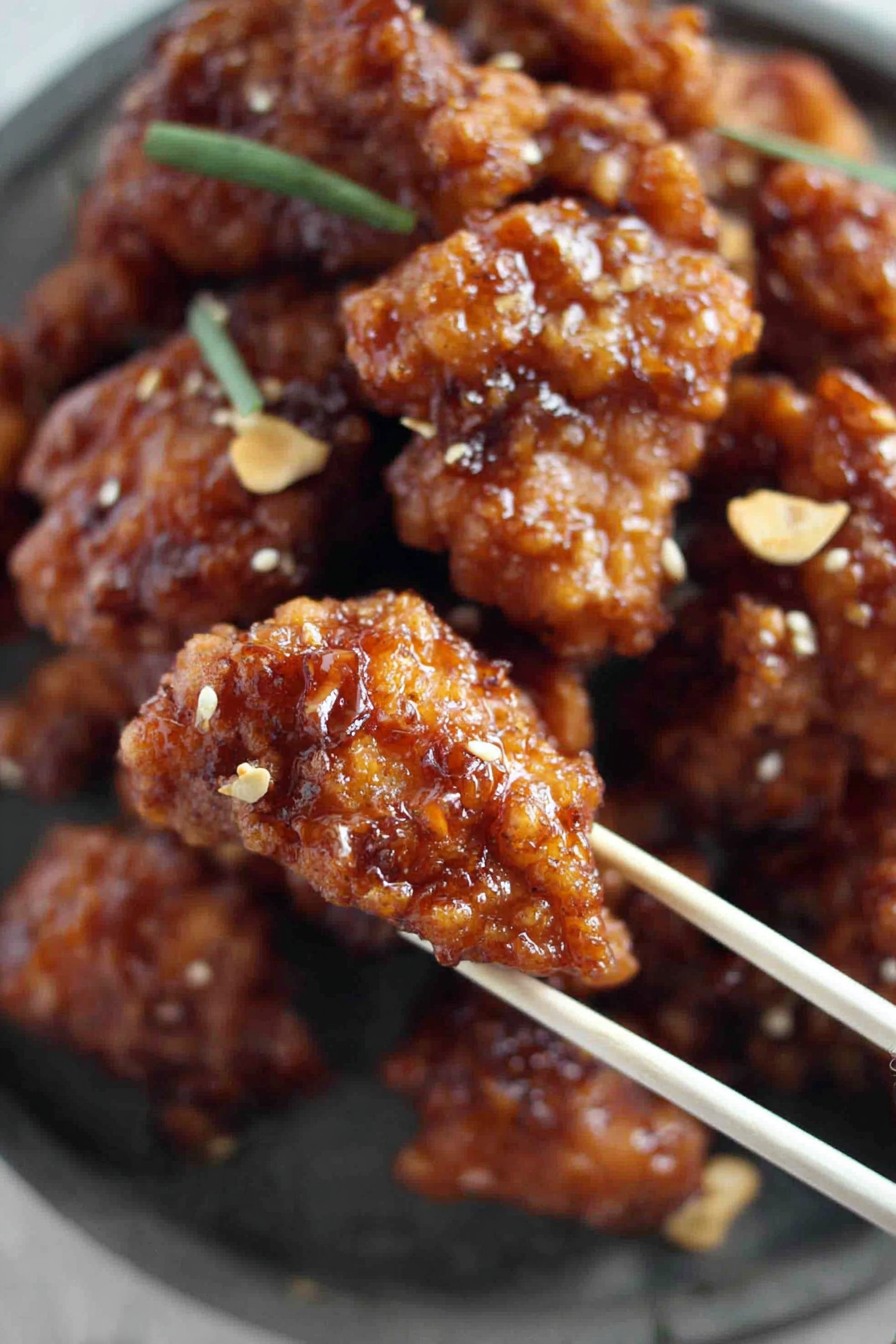 Poulet frit coréen à l’ail et soja (dakgangjeong)